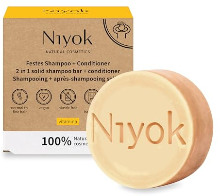Niyok® 2-in-1 Festes Shampoo + Conditioner Vitamina (80g) • Vegane Haarseife • Nachhaltiges Shampoo & Spülung • Haarshampoo & Haarspülung • 100% Naturkosmetik • Plastikfrei & Vegan