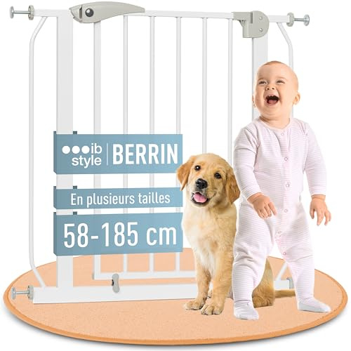 IB STYLE Treppenschutzgitter für Babys Berrin - Türschutzgitter, Hundeabsperrgitter aus Metall, Einfache Montage, Ohne Bohren, Weiß, 175-185 cm