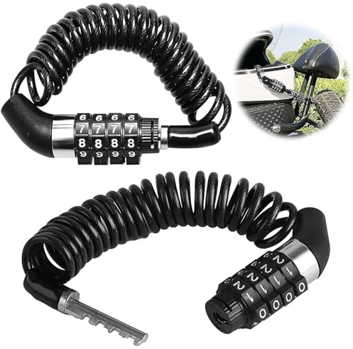 Helmschloss 150cm/3,5mm,2 Stück Motorradhelm Kabelschloss Kabelschloss mit 4-Steillig Zahlencode Tragbar Fahrrad Schloß Mehrzweck Helmschloss für Motorräder Roller Autotüren Garagen (Schwarz)