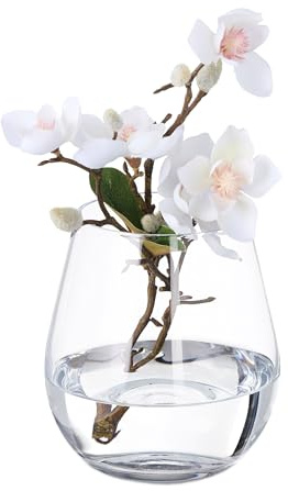 Relaxdays Blumenvase, Glasvase für Blumen, Tischvase aus Klarglas, hohe Tulpenvase, Maße H x D: 16 x 14 cm, transparent