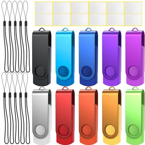 Uflatek USB Sticks 16GB USB 2.0 Speicherstick 10 Stück Memory Stick Bunt Flash Drive Rotate USB-Flash-Laufwerk Metall Thumb Drive Externer Datenstick mit Lanyard