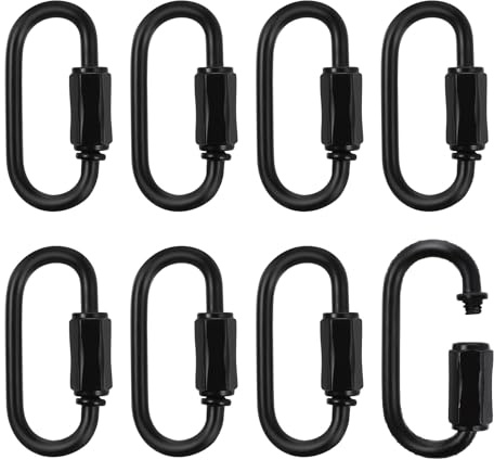 VILLCASE 8 Stück D-Form Schraubkarabiner Schwarz, Kleine Schnellglieder, Kettenglieder & Schraubverbinder für Rucksäcke, Lampenkette, Schlüsselanhänger & Camping (38x20mm)