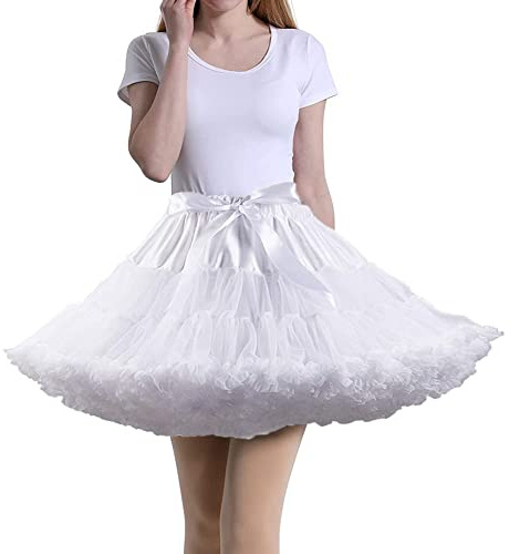 Tmade Damen Tüll Petticoat Tutu Party Mehrschichtiger Puffy Cosplay Rock, Weiß, Länge 40 cm, Taille 56-100 cm