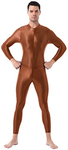 Alvivi Herren Body Overall Glossy Langarm Bodysuit Einteiler Jumpsuit Ganzkörperanzug Männerbody Sport Training Ganzanzug