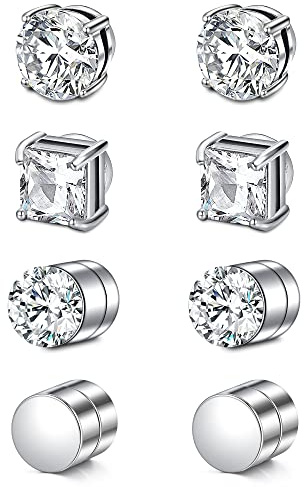 Crdifu Magnetische Ohrstecker für Herren Damen Kein Piercing, Magnet Ohrringe aus 316L Edelstahl für Männer, Magnetohrringe Silber, Magnetische Ohrstecker Nicht Durchbohrend, Fake Magnetic Earrings
