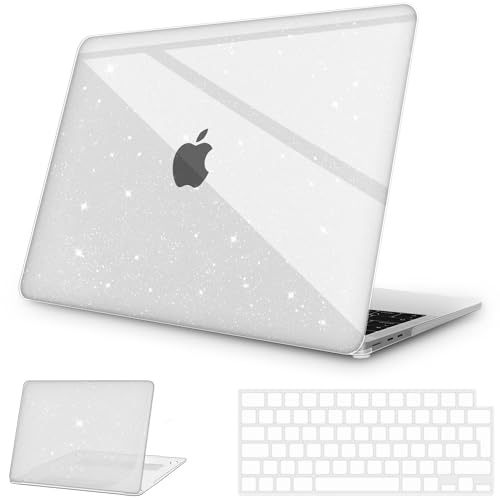 NPUOLS Hülle für MacBook Air 13,6 Zoll 2026-2022, Glitzer Klar | Dünne Schutzhülle Snap Case & EU Tastaturabdeckung Für MacBook Air 13,6  M2 M3 M4 M5 A2681 A3113 A3240 A3449, Glitzer Klar