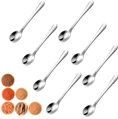 8 Stück Espressolöffel Mini,7,5CM Tiny Edelstahl Löffel für Gewürzgläser,Scoop Kleine Löffel Gewürzlöffel,Latte Macchiato löffel Espressolöffel,Multifunktional Esslöffel Spoon Set
