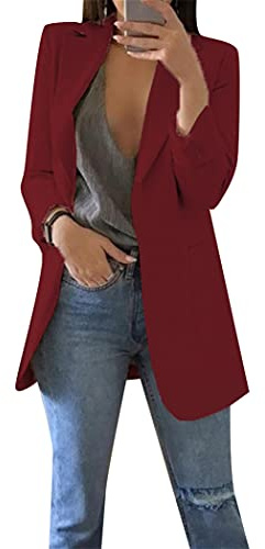 OMZIN Damen Elegant Langarm Blazer Sakko Einfarbig Revers Geschäft Büro Kurz Mantel Anzüge Bolero mit Tasche