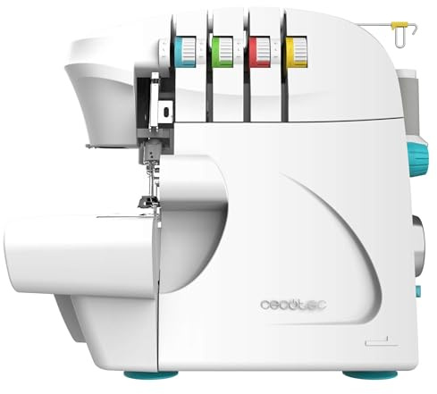 Cecotec Nähmaschine, Overlock BelleCouture, 1100 U/min Geschwindigkeit, verstellbarer Nähfußdruck, Differentialtransport, 4-Faden-Stichfunktionen und Zubehörkit