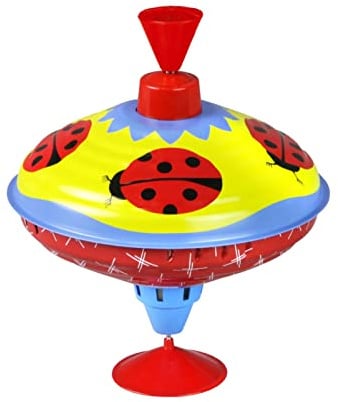 Lena 52261 Brummkreisel Glückskäfer Ø 16 cm, Metall Schwungkreisel aus Blech, klassischer Pumpkreisel, Blechkreisel mit Käfer Motiv, Kreisel mit Standfuss, Spielzeugkreisel für Kinder ab 18