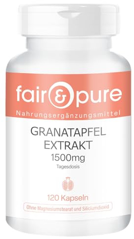 Fair & Pure Granatapfel Extrakt 1500mg Tagesdosis, 120 Kapseln, schluckfreundlich, Ellagsäuren, Nahrungsergänzungsmittel vegan ohne Magnesiumstearat, in Deutschland hergestellt