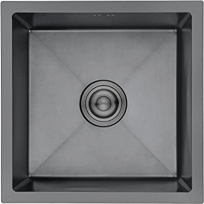 Ibergrif M84040B Spülbecken Edelstahl Dunkelgrau 40x40 cm, Einbauart: Aufsatz und Unterbau, Küchenspüle 1 Becken mit Ab- und Überlaufgarnitur