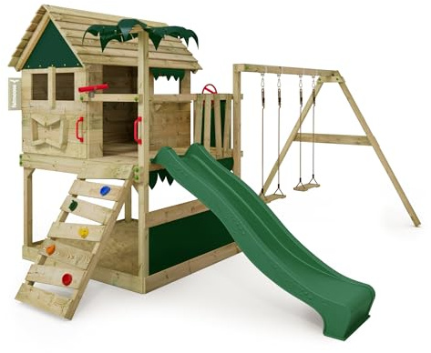 FATMOOSE Spielturm TikaTaka Town XXL Klettergerüst mit grüner Rutsche