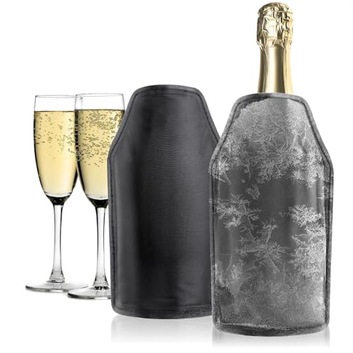 com-four® 2x Flaschenkühler für unterwegs - Sektkühler Manschette mit Gummiband - Kühlmanschette für Sekt, Wein, Bier und Softdrinks (2 Stück - schwarz)