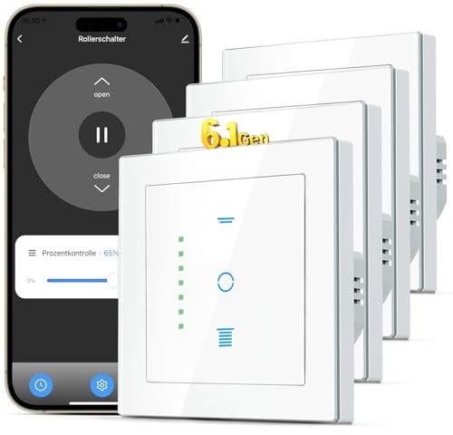 SMARTERCURRY WLAN Rollladenschalter [6.1Gen], Smart LED Jalousien Schalter mit Timer, Kindersicherung, Rollladensteuerung kompatibel mit Echo Alexa/Google, 4 Stück | Weiß