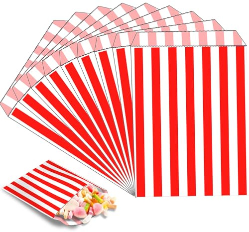MOMAHUA 100 Stück Rot Mini Papiertüten Candy Bar Naschitüten, Klein Kraft Butterbrottüten Bunt, 13x18cm Geschenktüten Tüten Candybar Brotpapiertüten für Halloween, Weihnachten, Hochzeiten