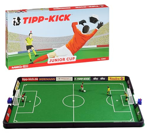 TIPP-KICK Spiel Junior Cup Tischfußball-Set mit Bande | Fußball-Spiel für Einsteiger mit Spielern, Torwarten, Plastik-Toren, Bällen und Spielfeld aus Filz, handbemalte Figuren