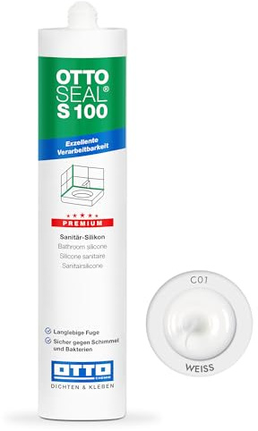 OTTOSEAL S 100 Premium-Sanitär-Silikon 300ml C01 weiss – Sicher gegen Schimmel & Ideal für Bad, Küche & Wohnbereich – Hervorragend Glätt- & Modellierbar