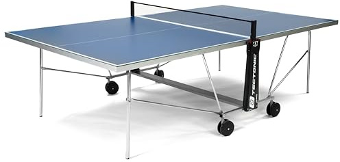 Tectonic - Outdoor Tischtennisplatte - Wetterfest - Klappbar - 4mm Melaminharzplatte - Einzeltraining - Großen Doppelräder - Blau