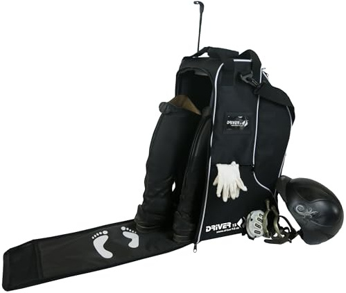 Driver13 Reitstiefeltasche Deluxe mit Helmfach, Stiefeltasche für Reitstiefel bis 60 cm, Schultergurt, schwarz, 35 x 30 x 60 cm