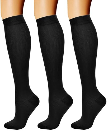 Charmking Kompressionsstrümpfe für Damen und Herren, Durchblutung, 15 - 20 mmHg, die beste Unterstützung für athletisches Laufen, Radfahren, 3 Paar Strümpfe, Damen, A-01 Balck, Small-Medium