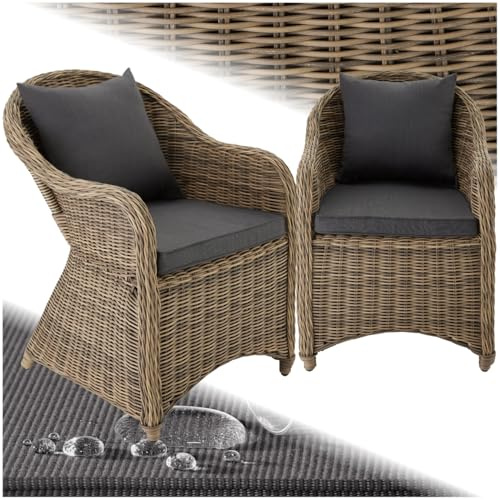tectake® Alu Polyrattan Gartenstuhl 2er Set, Gartenmöbel Set mit 2 Sessel, wetterfest, Rattan Gartensessel mit weichen Sitzpolster, abziehbarer und waschbarer Bezug, stabil und bodenschonend - Natur