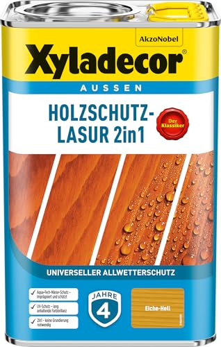 Xyladecor Holzschutz-Lasur 2in1, Universeller Allwetter-Schutz – Der Klassiker, Eiche hell, 4 l