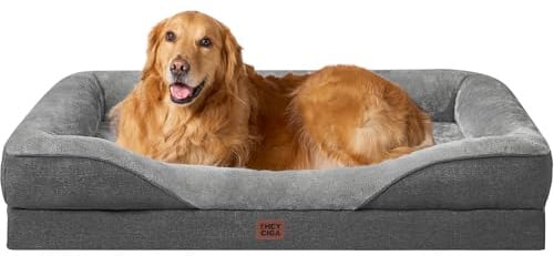 EHEYCIGA Orthopädisches Hundebett mit 4 Rändern, 106.5x76cm, Grau | Memory Foam, Waschbarer Bezug, Wasserdichte Beschichtung, Rutschfester Boden, Reversibles Design, Dauerhafter Reißverschluss
