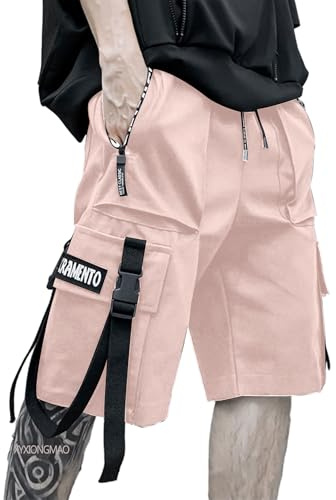 XYXIONGMAO Techwear Herren-Jogginghose, Schwarz, Hip-Hop-Cargo-Shorts, Streetwear, Sweatpants, Cargohose für Herren, Pink, XL