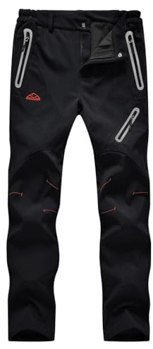 donhobo Damen Winter Wanderhose Wasserdicht Softshellhose Outdoorhose Winddicht Warm Gefüttert Skihose Trekkinghose Snowboardhose Funktionshose (Rein Schwarz, M)