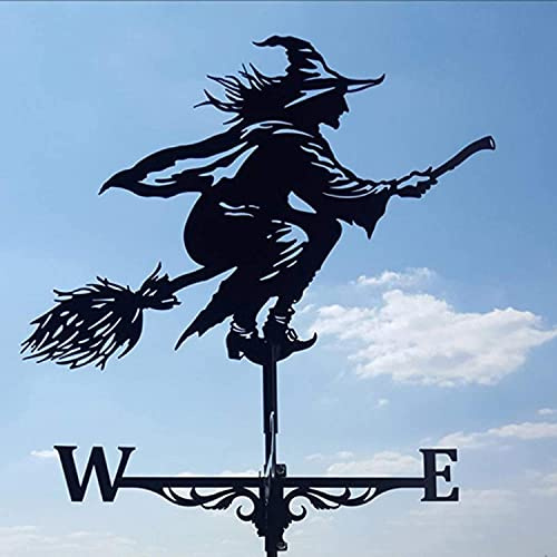 Alnicov Wetterfahne aus Metall, Witch Wetterfahne aus Edelstahl, mit Dachhalterung, Gartendekoration für den Außenbereich, Bauernhof, Garten, Pavillon