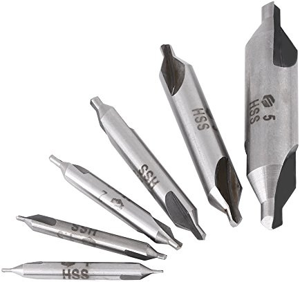 Zentrierbohrer Metall Set, 6 Stücke 1/1, 5/2/2, 5/3/5mm HSS Zentrierbohrer Set, 60 Grad Center Drill Countersink für Drehmaschine