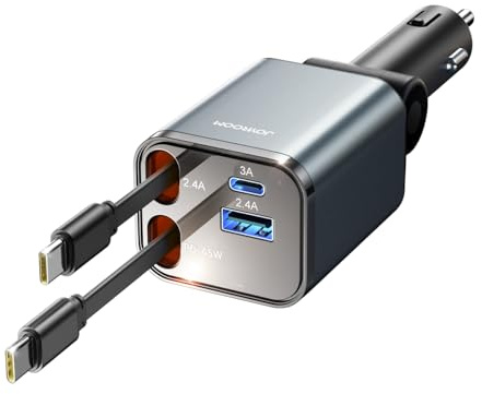 【2026 Ultra-kompakte】JOYROOM 72W Einziehbares Zigarettenanzünder USB C,【3-in-1】12V/24V USB Adapter Auto Zubehör, Auto Ladegerät Schnellladegerät, Car Charger für iPhone 17/16/Samsung S25/S24/iPad/GPS