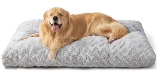EHEYCIGA Hundebett Grosse Hunde Waschbar, 104x68cm, XL Hundekissen Flauschig für große Hunde, Kuschelig Umkehrbare Hundematte mit Kunstpelz und Kunstleinen, Grau