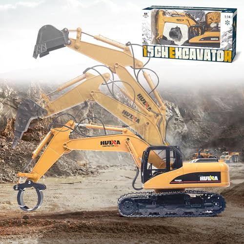 Ferngesteuerter Bagger Ferngesteuert, 3in1 Rc Bagger Metall Ferngesteuert | 1:14 Ferngesteuerter Bagger mit Fernbedienung, Akku und Ladegerät, bagger spielzeug ab 6 8 10 Jahre