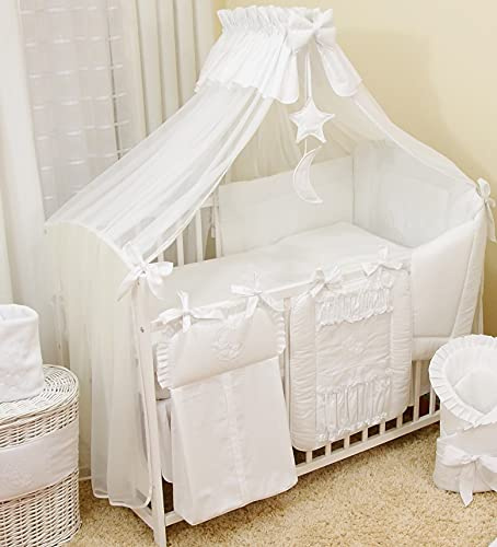 4tlg. Moskitonetz Betthimmel mit Himmelstange Babybett Baby-Moskitonetz 480cm (Weiß)