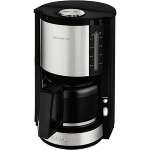 Krups KM3210 Pro Aroma Plus Filterkaffeemaschine, 10 Tassen, 1,25 L, 30-Minuten-Warmhaltefunktion, sichtbares Wasserstands Fenster, Tropfstopp-System, Schwarz mit Edelstahlapplikationen
