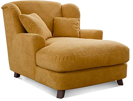 Cavadore XXL-Sessel Assado / Großer Polstersessel mit Holzfüßen und großer Sitzfläche / Inkl. 2 Zierkissen / 109 x 104 x 145 / Webstoff Gelb