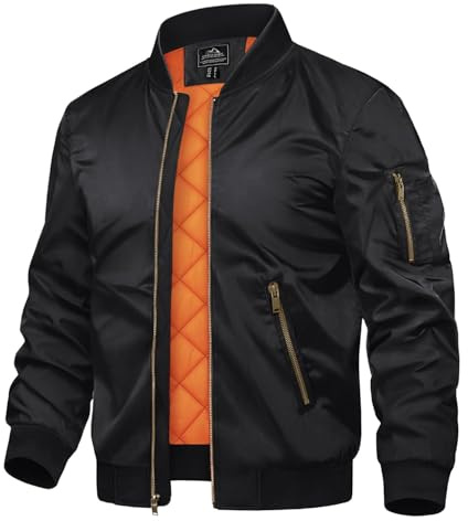 TACVASEN Herren Bomber Blouson Herbstjacke Warme Jacke Sportjacke Freizeit Outdoor Casual Laufjacke Full Zip (L, Schwarz)