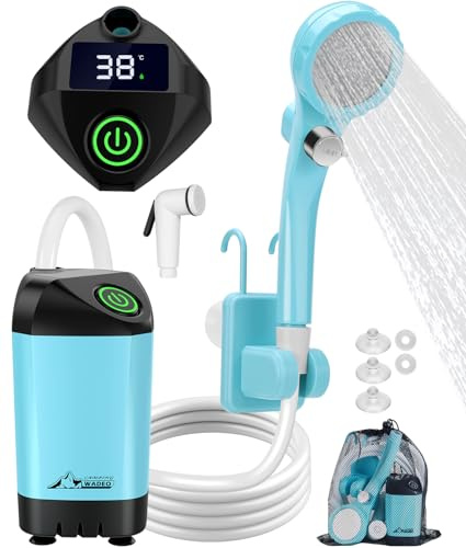 WADEO Tragbare Campingdusche Akku mit Pumpe, Camping Dusche Outdoor mit wiederaufladbarem 6000-mAh-Akku, Mobile Duschen Außenduschen mit Duschkopf und Schlauch, für Camping Reisen Garten Autowaschen