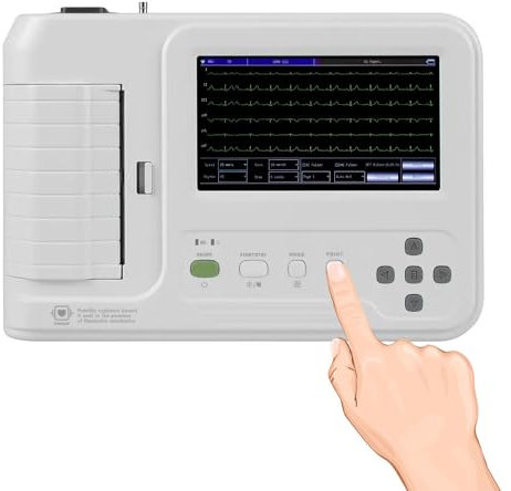 PtaTt Tragbares 12-Ableitungen 7-Zoll LCD-Touchscreen-Digitalgerät Digitales 6-Kanal-Elektrokardiograph-EKG-Gerät EKG-Gerät mit Software