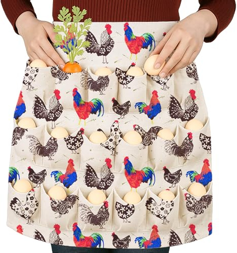 Eierschürze mit 18 Eiertaschen, zum Eiersammeln, Hühnerei-Schürze mit Eier-Taschen-Halter, für Henne, Enten und Gänse
