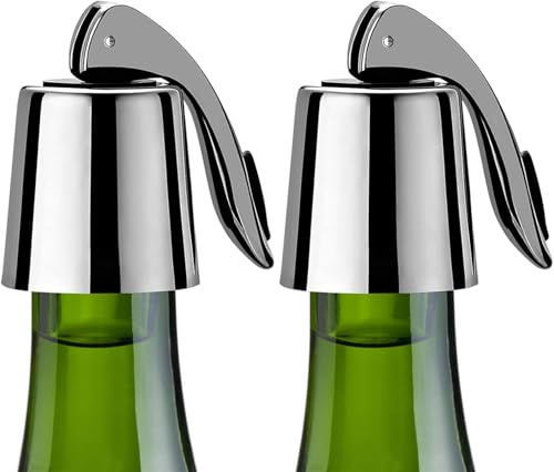 Weinflaschenverschluss 2 Stück, Edelstahl Weinverschlüsse Flaschenverschluss Verbessertes Pleuel, verstärkt, wiederverwendbar hält Wein frisch, Geschenkidee für Weinliebhaber(Wine Stopper Silber)