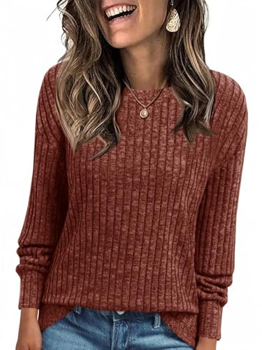 Cicy Bell Damen Pullover Leichter Rundhals Langarmshirt | Strickpullover,Oberteil,Loose Fit,Pulli,Oversize,Sweatshirt,Longsleeve,Casual,Bluse