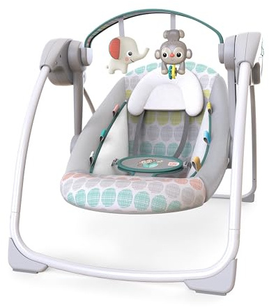Bright Starts Whimsical Wild automatische Babyschaukel, zusammenklappbar, mit 6 Melodien und 2 Spielzeugen