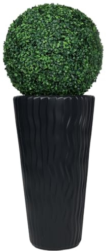 Buchsbaum Kugel Ø45cm künstlich mit Hoch Topf Pflanzkübel Gartendeko Terrasse Kugelbaum 110cm Gesamthöhe sehr groß wie echt (Topf schwarz)