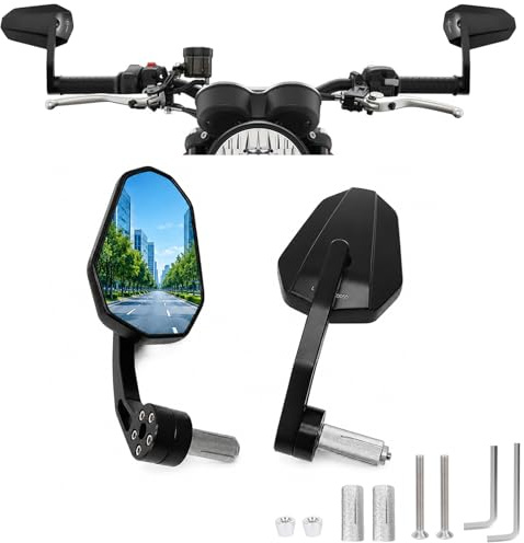 Lizbn Motorrad Spiegel 7/8 22 mm Universal Motorrad Lenkerendenspiegel E24 Geprüft CNC Aluminium Blendschutz Highsider Lenkerendenspiegel für Motorräder Roller Cruiser ATVs