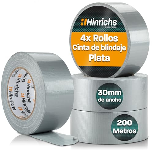 Hinrichs Panzertape silber - 4 Rollen 50m x 50mm Gewebeband - extra starkes Klebeband - wasserdichtes Panzerband - breites Gewebeklebeband grau - power Duct Tape für Innen und Außen