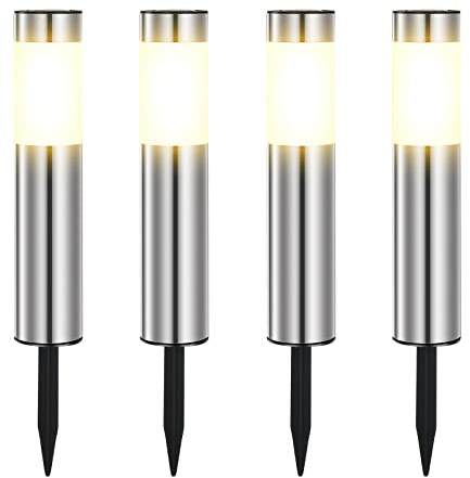Heinstian Warmweiß Solarlampen für Außen Edelstahl Solarleuchten Garten mit Schalter ein/ausIP45 Wasserdicht LED Gartenleuchten für Terrasse, Rasen, Garten, Wege, boden (4 Stück)