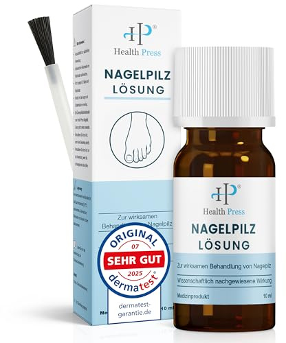 Health Press Nagelpilz Lösung – Wissenschaftlich nachgewiesene Wirkung – 10ml Anti Nagelpilz Liquid – Effektiver Nagellack für Füße & Hände – Medizinprodukt zur wirksamen Behandlung